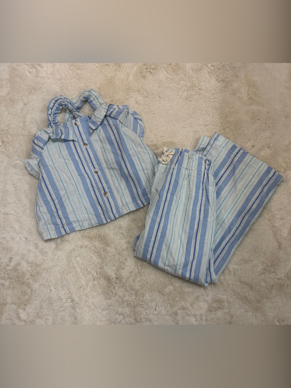 B Tween Striped Blue Two-Piece Summer Set - Light & Navy Blue